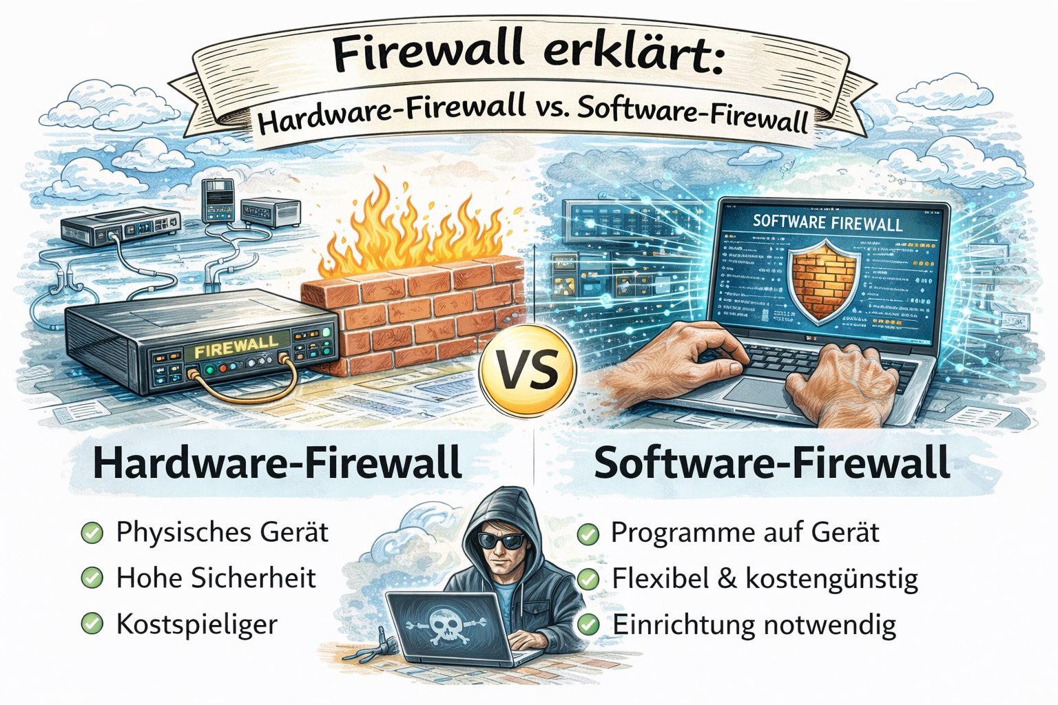 Hardware-Firewall vs. Software-Firewall
